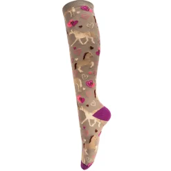 Four White Socks Heart Horses Knee High Socks