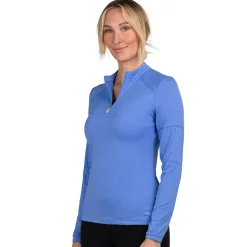 Women Kastel Denmark Solid Long Sleeve Paneled Quarter Zip Top